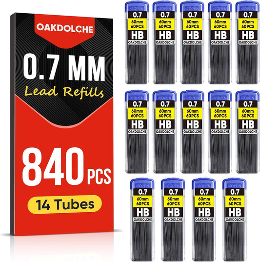 840 pcs Lead Refills, 0.7mm Mechanical Pencil Lead HB, Break Resistant Pencil Refills, Black,14 Tubes(60pcs/tube)