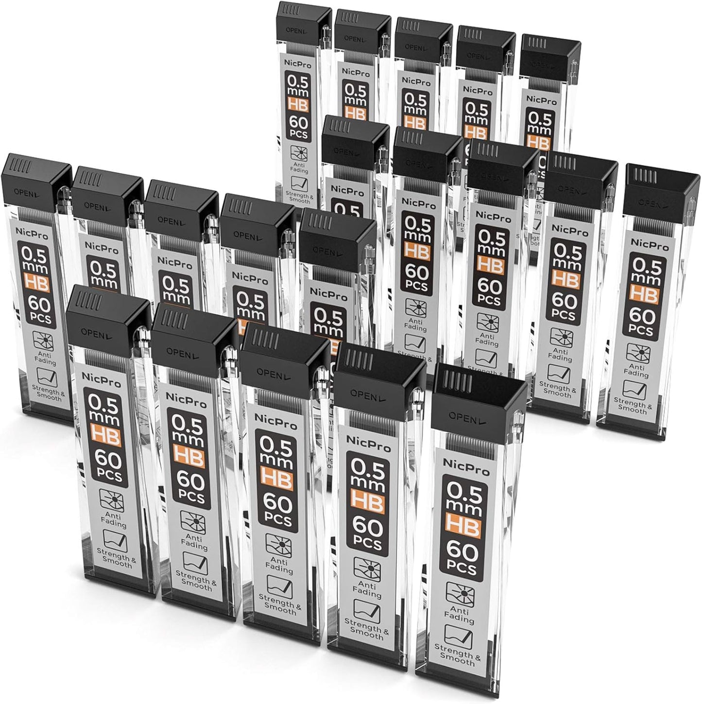 Nicpro 600 PCS Lead Refills 0.5mm HB #2 Break Resistant Mechanical Pencil Refills 0.5 mm, 60 Pack Per Tube, 10 Tubes