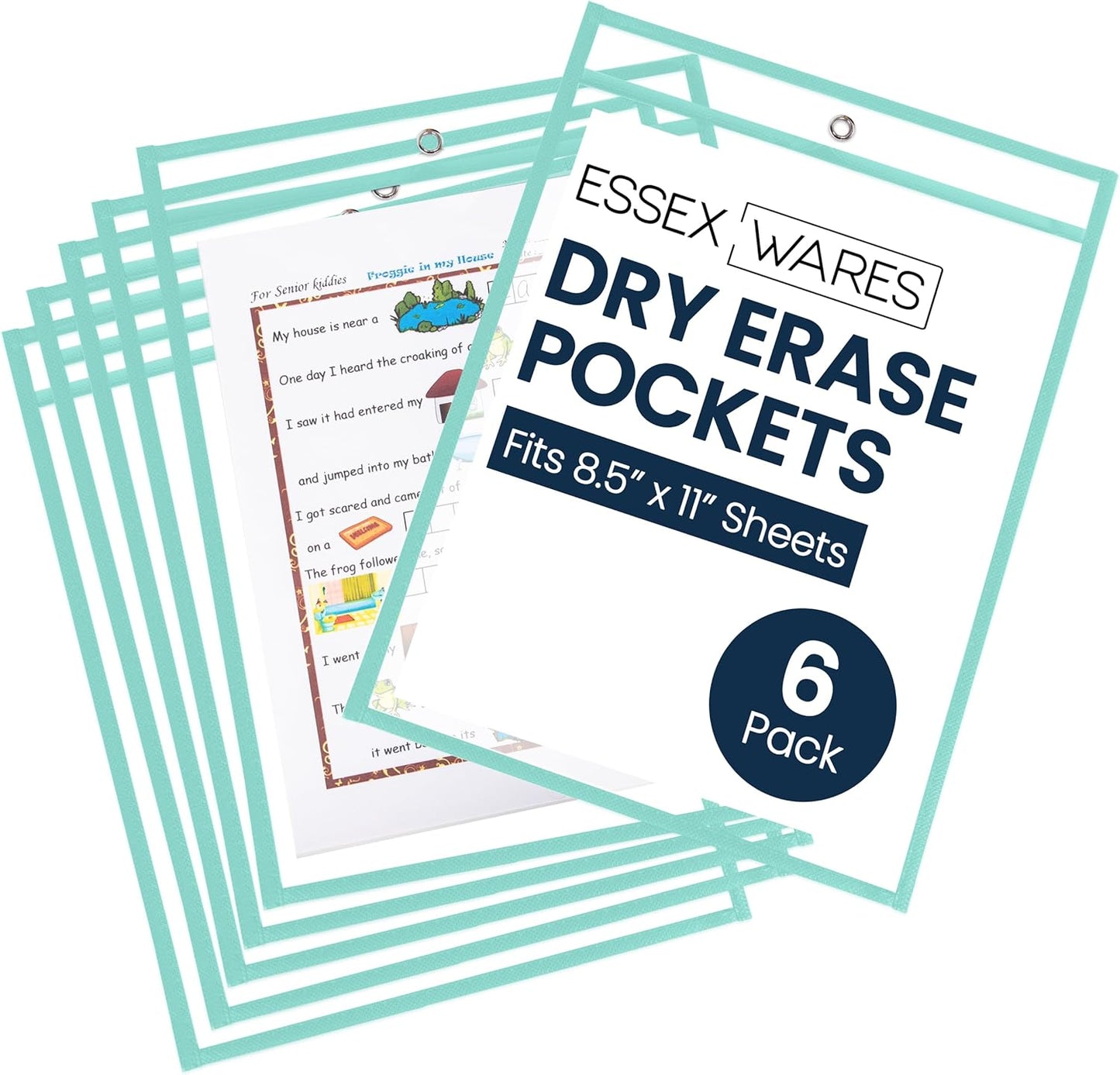 Essex Wares - 6 Pack, Assorted, Dry Erase Pocket Document Protectors, 10" Wide x 13.5" Tall- Dry Erase Clear Plastic Sleeves - Reusable & Easy Erase Plastic Invoice Holders, Water-Resistant & Durable