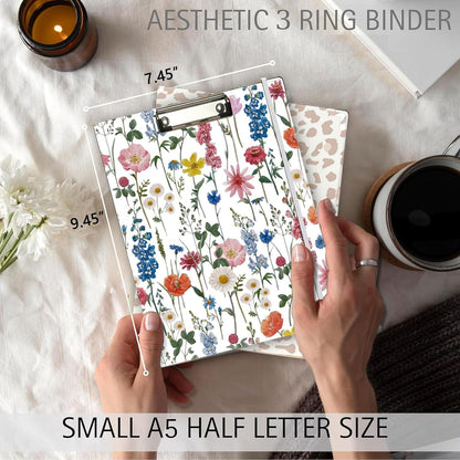 3 Ring Binder 1 Inch, Three Ring Binders Organizer with Clipboard, 5-Tabs Pockets Dividers, Plastic Folder, 18 Divider Stikers, BVSSX Pretty Binder with Pen Loop (Black Weeds, Letter Size)