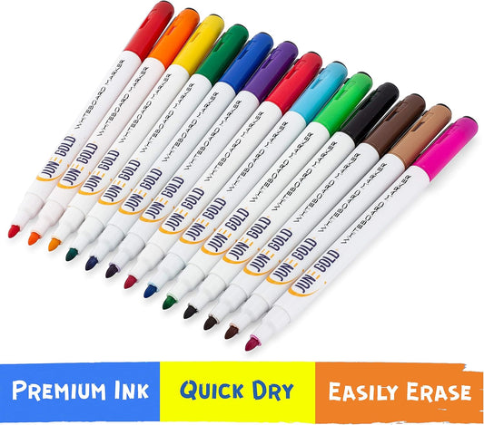June Gold 39 Assorted Colored Dry Erase Whiteboard Markers, 13 Unique Colors, Chisel Tip, Low Odor, Comfortable Grip & Vivid Lines