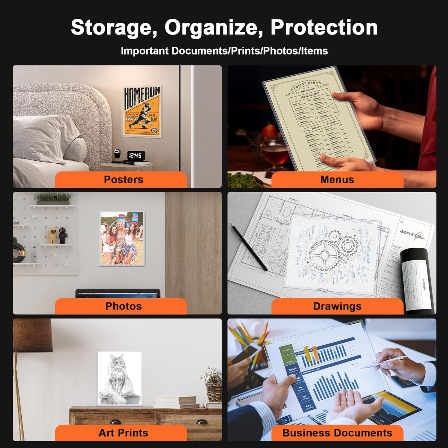 Ndsox 5 Pack 8.5" x 11" Rigid Print Protectors Clear Hard Plastic Sheet Protectors Top Loading for Birth Certificates, Documents, Posters, Photos, Meuns, Heavy Duty No-Hole Plastic Document Sleeves