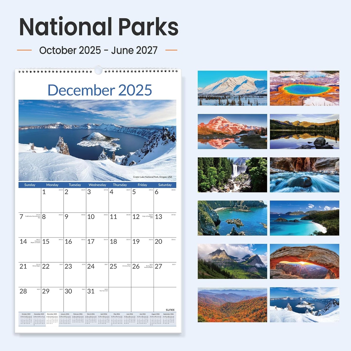 SUNEE 2026 Wall Calendar Large 22.75"x15.5", 21 Month Calendar (Ends December 2027), Vertical Extra Large, Seasons Color
