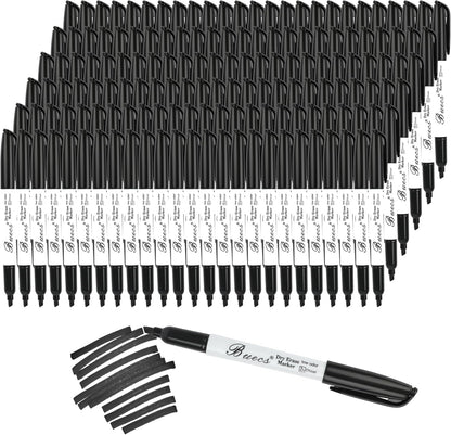 Buecs Black Dry Erase Markers, Low-Odor, 150 Count, Chisel tip, Perfect for Writing on Whiteboards, Dry-Erase Boards, Glass, School Office Supplies