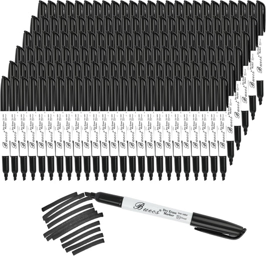 Buecs Black Dry Erase Markers, Low-Odor, 150 Count, Chisel tip, Perfect for Writing on Whiteboards, Dry-Erase Boards, Glass, School Office Supplies