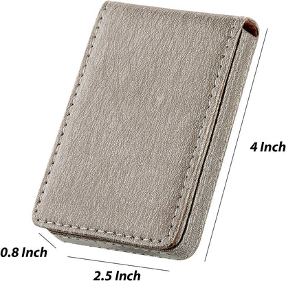 Outus 2 Pieces Business Card Holder, PU Leather Business Card Case Pocket Wallet with Magnetic Shut for Valentines Gift Men Women(Black and Coffee,Classic)