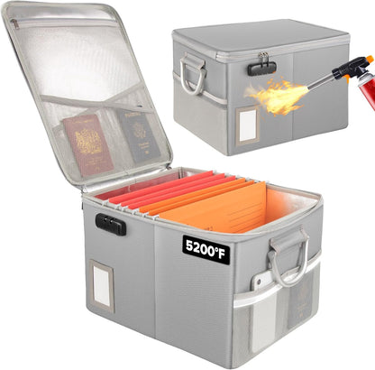 TOMKID Fireproof Document Box, Fireproof File Box with Lids, Important Document Organizer Box with Lock, Portable File Folder Organizer with Handle