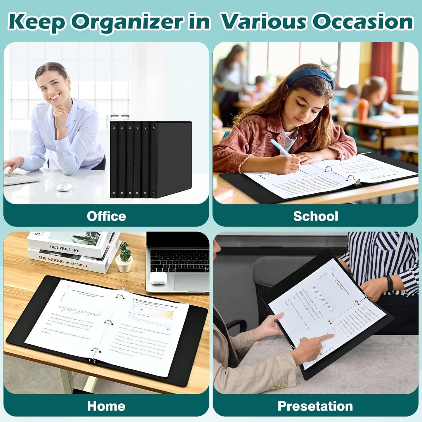 Heture 3 Ring Binder 1 Inch 12 Pack, 1" Clear View with Round Rings, PVC-Free,Holds for 200 Sheets 8.5“ x 11" US Letter Size Paper, Durable White Binders Perfect for Office,School and Home