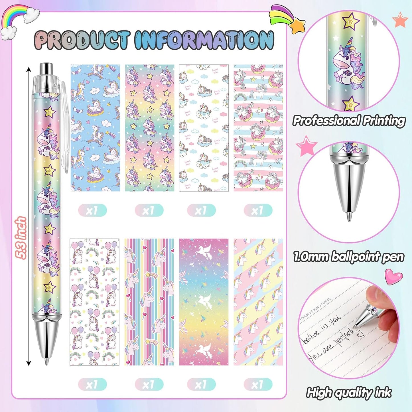 Ireer 8 Pcs Ballpoint Pens for Women 1.00 mm Cute Black Ink Pens Fine Point Smooth Writing for Journaling Aesthetic Office Supplies (Mahjong)