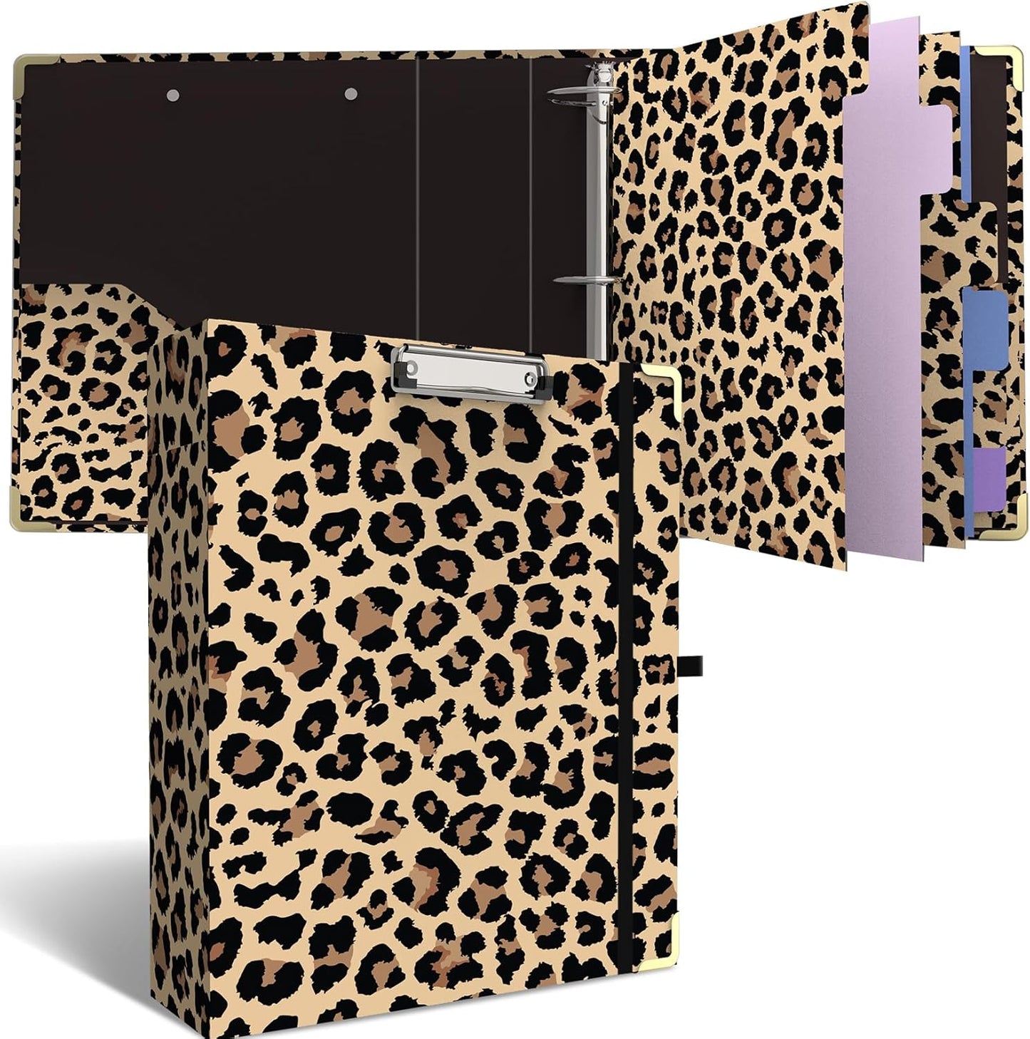 3 Ring Binder 2 Inch Round Ring Binder with 6 Tab Dividers，2 Interior Pockets，Cute Binder Clipboard with Storage, for School Office, Portfolio(Almond Tree)