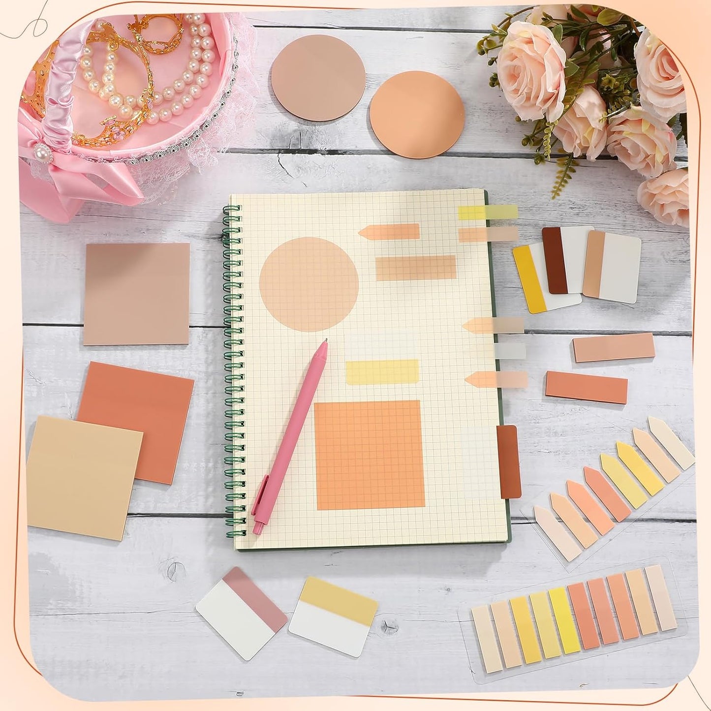 Glenmal Transparent Sticky Note Set 910 Sheets Translucent Clear Self-Adhesive Sticky Notes Bulk Gradient Color Waterproof for Bible Tabs Book Tabs Office Study Supplies Book Annotation (Pink)