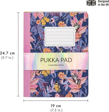Pukka Pad, Composition Notebooks - 3 Pack of Journals Featuring 140 Pages of College Ruled 80GSM Paper with Sturdy Cover Stock - 9.75 x 7.5in - Bloom