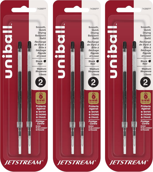 Uniball Jetstream Ballpoint Pen Refills, 1.0mm Bold Point, Black Ink, 6 Refills