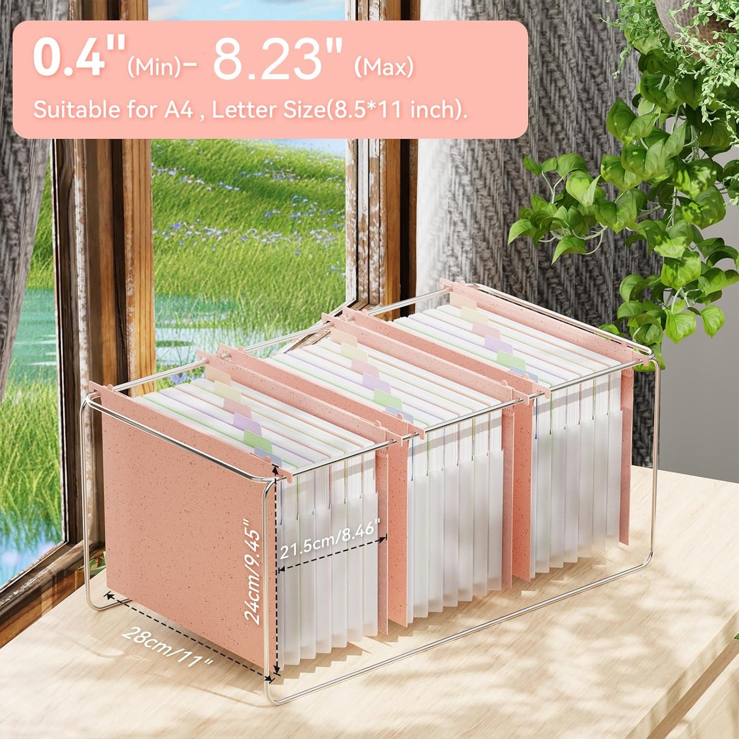 ANSOOK Hanging File Folders Letter Size,7 Pockets Expandable Accordion File Folder Organizer,3 Pack Extra Capacity File Folders Hanging with Tabs,Wheat Straw File Cabniet Folders for Office School