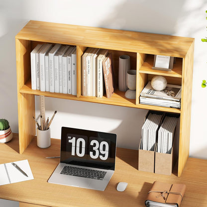 Tangkula Desktop Bookshelf, Countertop Storage Hutch with 5 Shelves for Computer Desk, Desk 3-Tier Display Rack, Multipurpose Wood Desktop Hutch Storage Organizer for Dorm Office Home