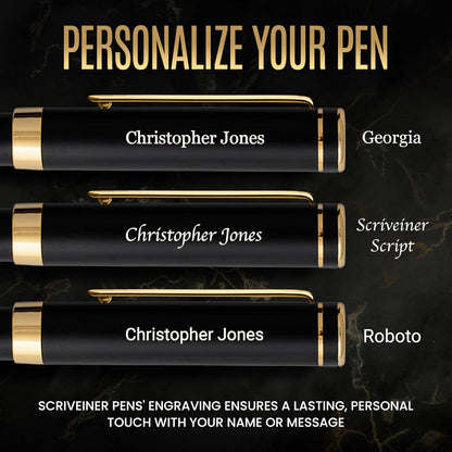 Scriveiner Black Rollerball EDC Luxury Pen, Stunning Pocket Pen with Chrome Finish, Cool Writing, Best Gift for Men & Women, German Schmidt Refill, Nice Present, Fancy Office Designer Set