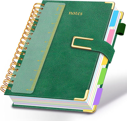 Hardcover Spiral Notebook College Ruled, 8"x10" Leather Journal Notebook with Magnetic Closure, 300 Pages 5 Subject Notebook with Dividers Tabs Journal for Women Men, Work, School(Rose Red)