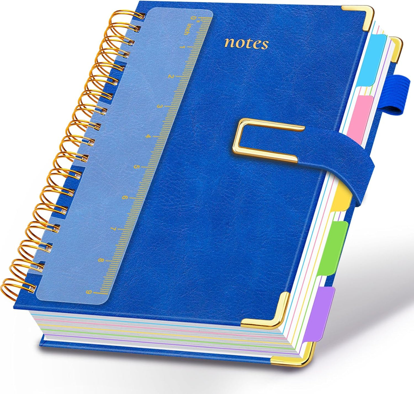 Hardcover Spiral Notebook College Ruled, 8"x10" Leather Journal Notebook with Magnetic Closure, 300 Pages 5 Subject Notebook with Dividers Tabs Journal for Women Men, Work, School(Rose Red)