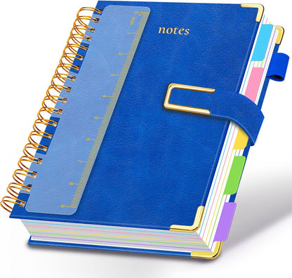 Hardcover Spiral Notebook College Ruled, 8"x10" Leather Journal Notebook with Magnetic Closure, 300 Pages 5 Subject Notebook with Dividers Tabs Journal for Women Men, Work, School(Rose Red)