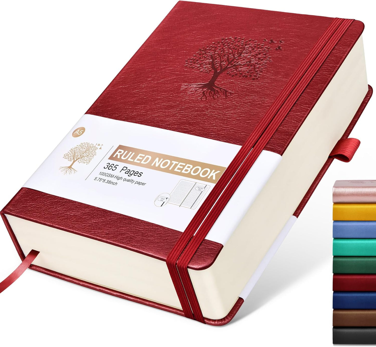 Lined Journal Notebook -365 Pages A5 Thick Journals for Writing Ruled Notebook, Hardcover Leather Journal for Women Men Daily Journal Notebook for Work, Note Taking, 100Gsm Lined Paper( 5.75'' X 8.38'' Green)