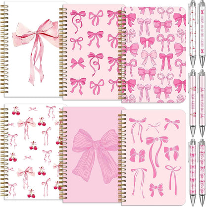 Resurhang 6 Pack A5 Composition Notebook Marble Spiral Notebooks Preppy Cute Aesthetic Hardcover Ruled Composition Books with Ballpoint Pens for School Day Classroom Prize, 5.8 x 8.3 Inch