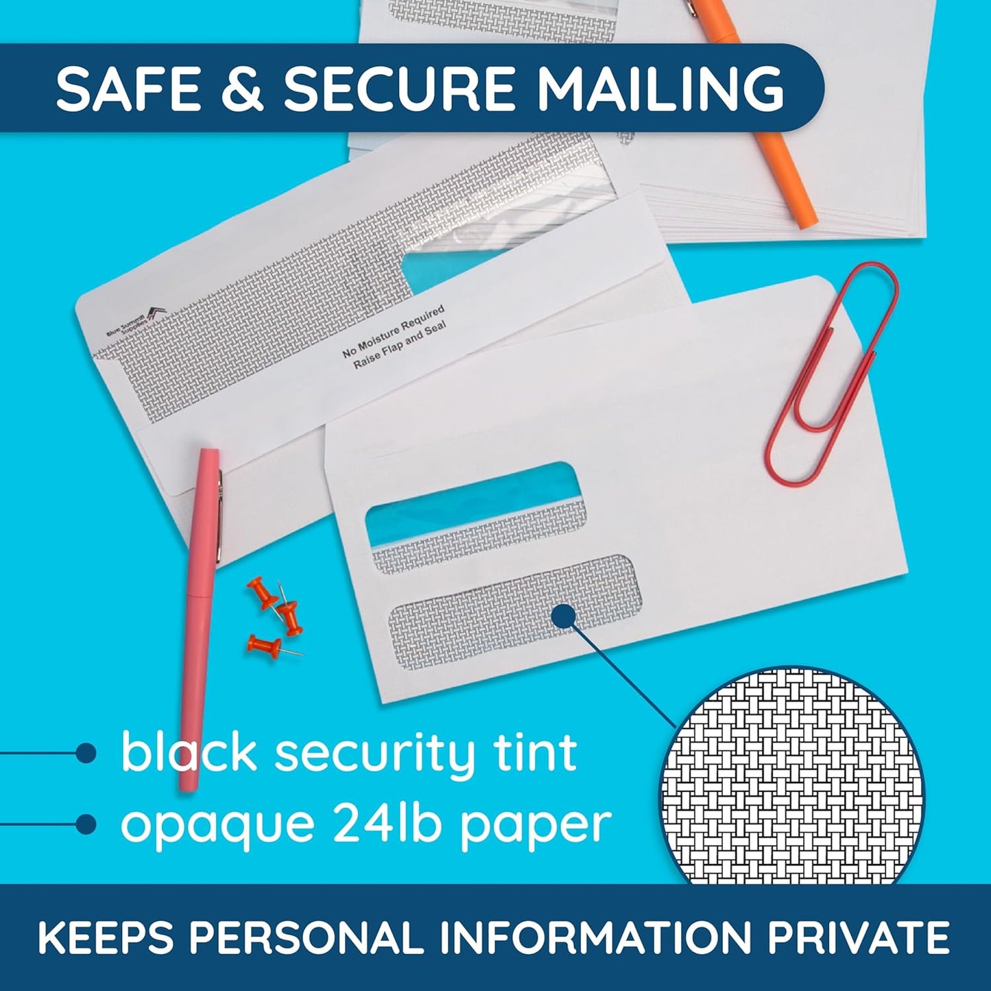 500 No. 9 Flip and Seal Double Window Security Envelopes - Designed for Quickbooks Invoices and Business Statements with Self Seal Flip Press and Seal Flap -Number 9 Size 3 7/8 Inch X 8 7/8 Inch