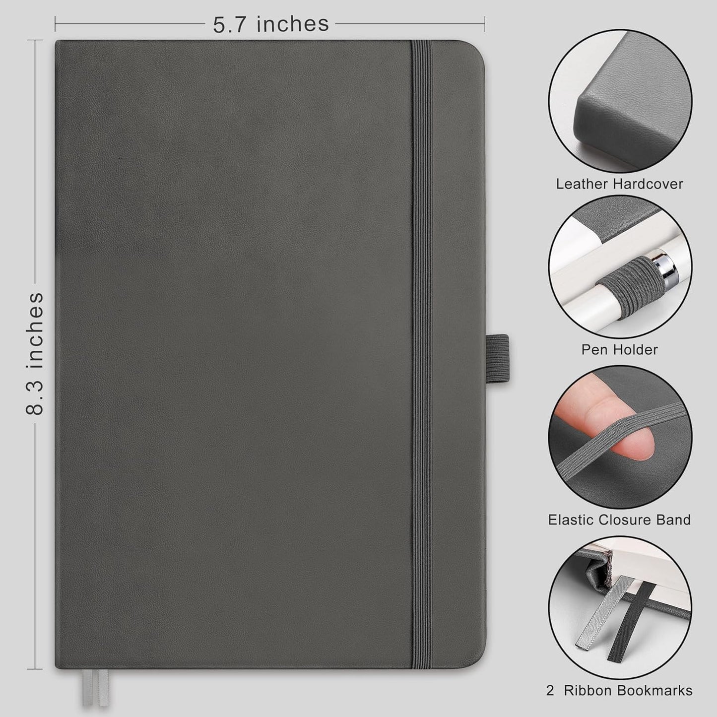 RETTACY Graph Grid Paper Notebook, 192 Pages, A5 Medium Size (5.7'' x 8.3''), 5 Squares per Inch, Leather Hardcover, 100 GSM Thick Paper, for School, Students, Math, Engineering (Brown)