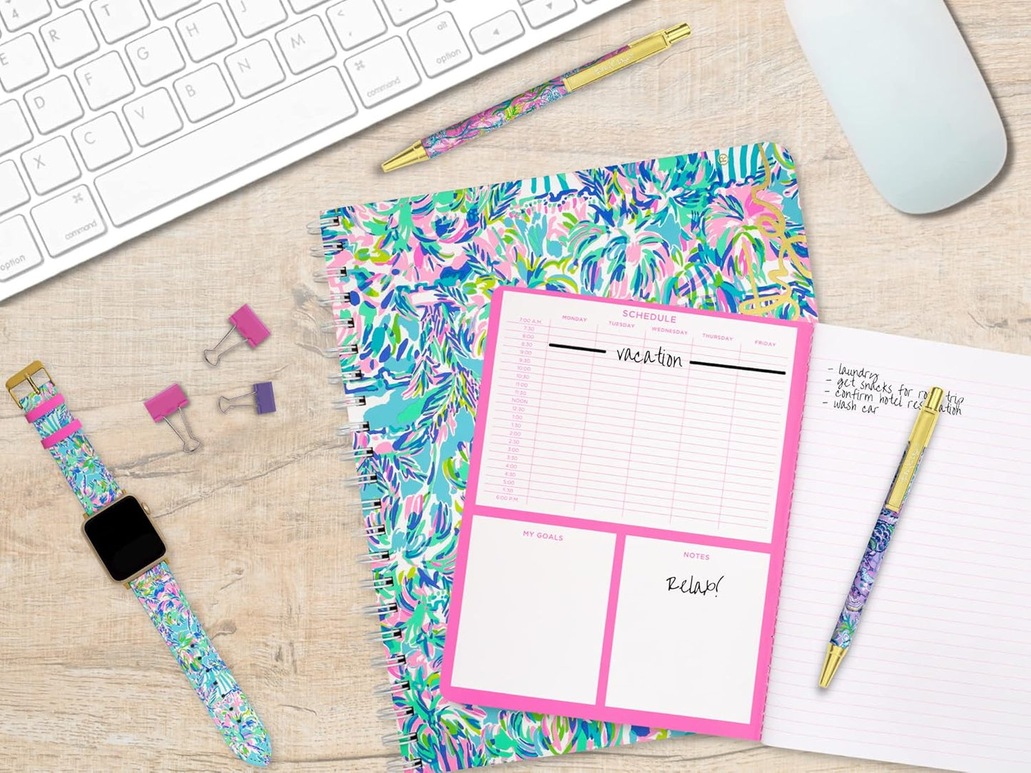 Lilly Pulitzer Large Blue Hardcover Spiral Notebook, 11" x 9.5" with 160 College Ruled Pages, Cabana Cocktail