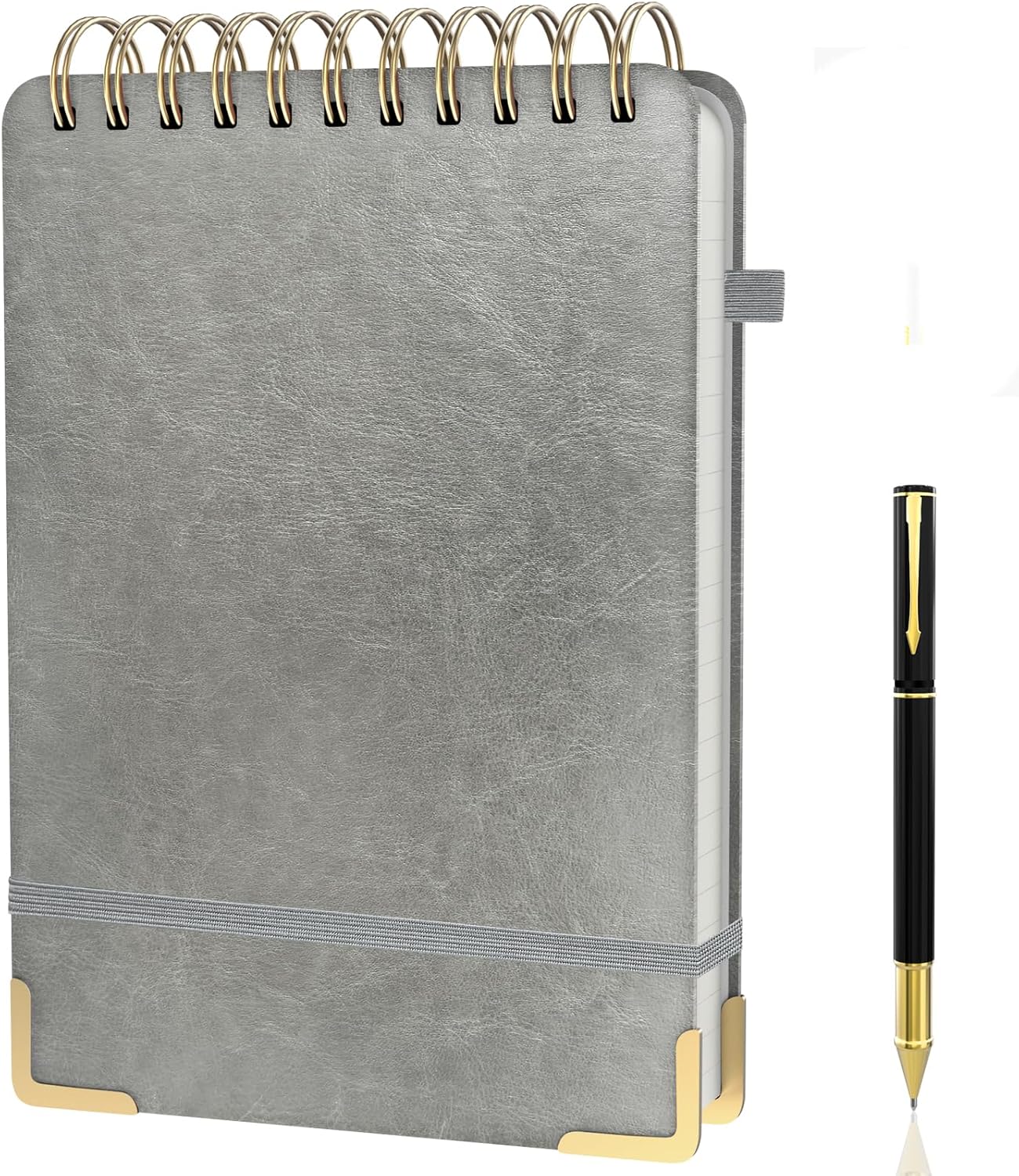 A5 Top Spiral Notebook, Large Leather Hardcover Top Bound Steno Pads, 240 Pages 100 gsm Thick Lined Paper Left Handed Notebook Journal for Work, School, Meeting Writing - Brown, 5.9" x 8.5"