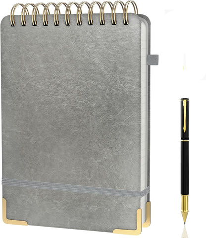 A5 Top Spiral Notebook, Large Leather Hardcover Top Bound Steno Pads, 240 Pages 100 gsm Thick Lined Paper Left Handed Notebook Journal for Work, School, Meeting Writing - Brown, 5.9" x 8.5"