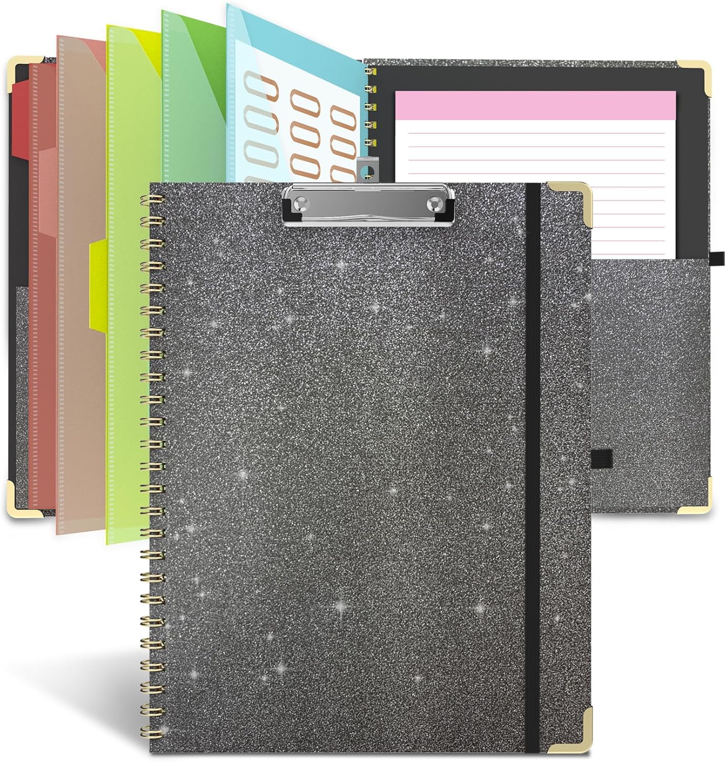 Clipboard Folio with Storage Clipboards Padfolio Notebook for Letter Size (11" x 8.5"), Pink Clipboards with 10 Pockets and 5 Folders Nursing Teacher School Essentials (Stay Positive)