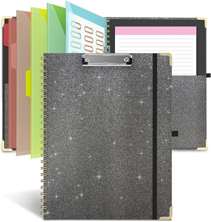 Clipboard Folio with Storage Clipboards Padfolio Notebook for Letter Size (11" x 8.5"), Pink Clipboards with 10 Pockets and 5 Folders Nursing Teacher School Essentials (Stay Positive)