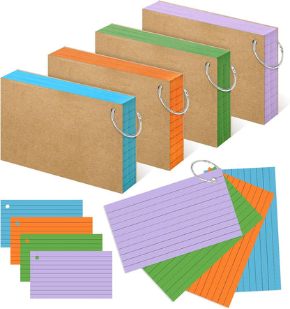 Colored Index Cards 3x5 Inch Heavyweight Flash Cards with Ring Lined Flashcards Note Cards for Studying School Supplies College, 200 Count
