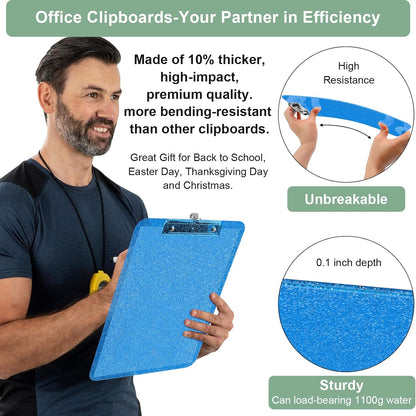 SFLHHDM 1 Pcs Clear Glitter Clipboards, Plastic Clipboard with Pen Holder, Size 8.85 x 12.4 in Shiny Clipboards with Low Profile Clip, Cute Hanging Clipboard for Office School Sparkly Clip Board-Pink