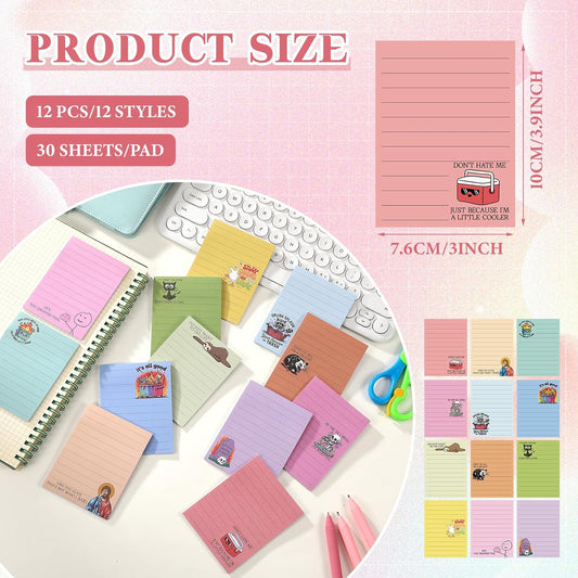 12 Pcs Funny Sticky Notes for Work 4x3 Inches Sarcastic Self Adhesive Notepads Novelty Memo Pads for Office Coworker Gifts Employee Appreciation Supplies(Dumpster Fire-Lines,Multi Color)