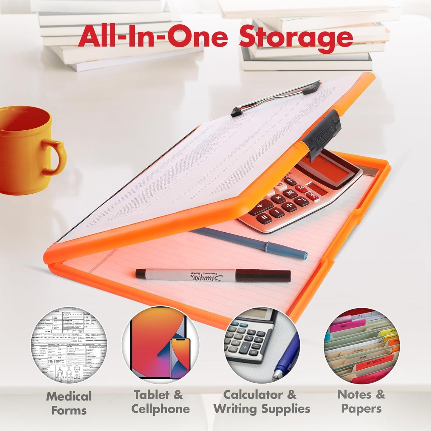 Dexas Slimcase 2 Plastic Clipboard with Storage and Side Opening, Black, Office Supplies Clipboards to Organize, Carry and Store, A4 Holder, Style and Functionality Nursing Clipboards