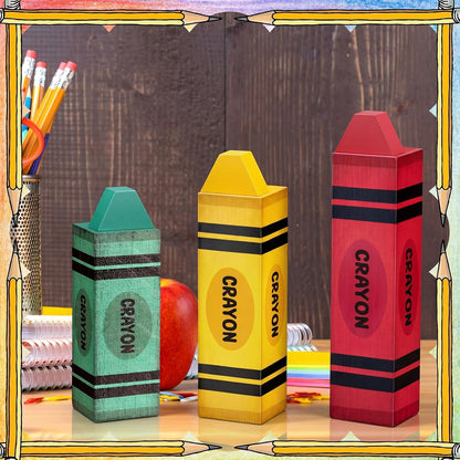 GlikCeil 3 Pcs Teacher Appreciation Week Table Decorations Wooden Classroom Decor Wood Pencil Notebook Paper Tiered Tray Decor for Teacher Desk, Back to School Party, Classroom Shelf