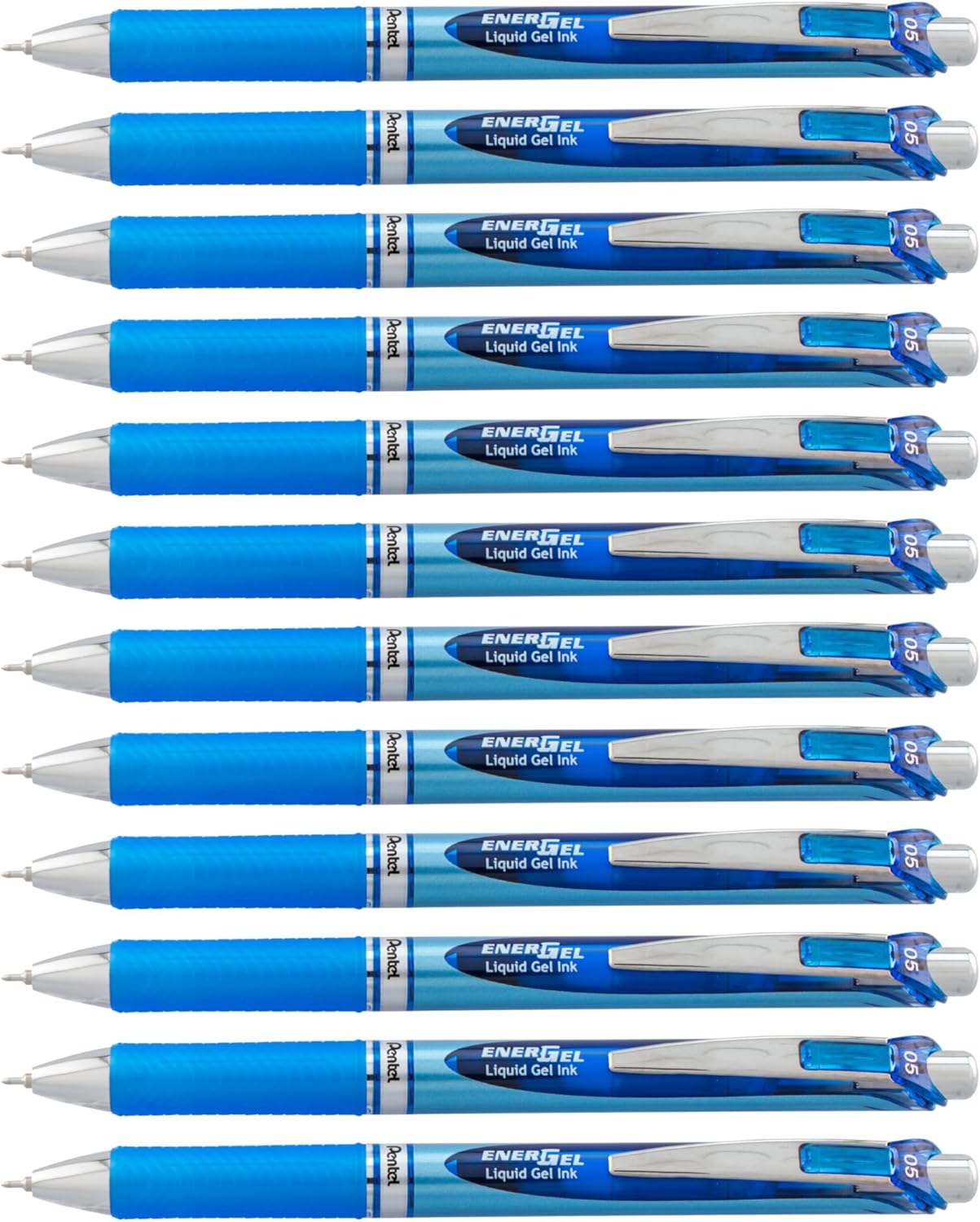 Pentel® EnerGel™ Deluxe RTX Retractable Liquid Gel Pens, Fine Point, 0.5 mm, 54% Recycled, Blue Barrel, Black Ink, Pack Of 12 Pens