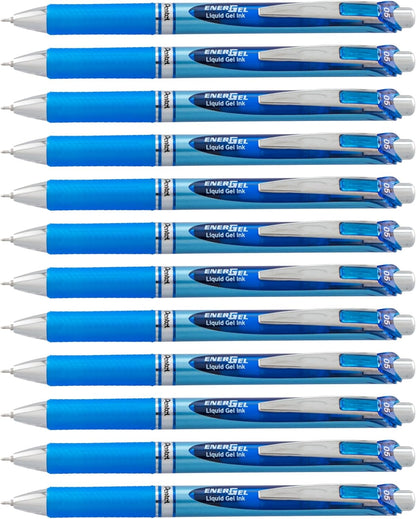 Pentel® EnerGel™ Deluxe RTX Retractable Liquid Gel Pens, Fine Point, 0.5 mm, 54% Recycled, Blue Barrel, Black Ink, Pack Of 12 Pens