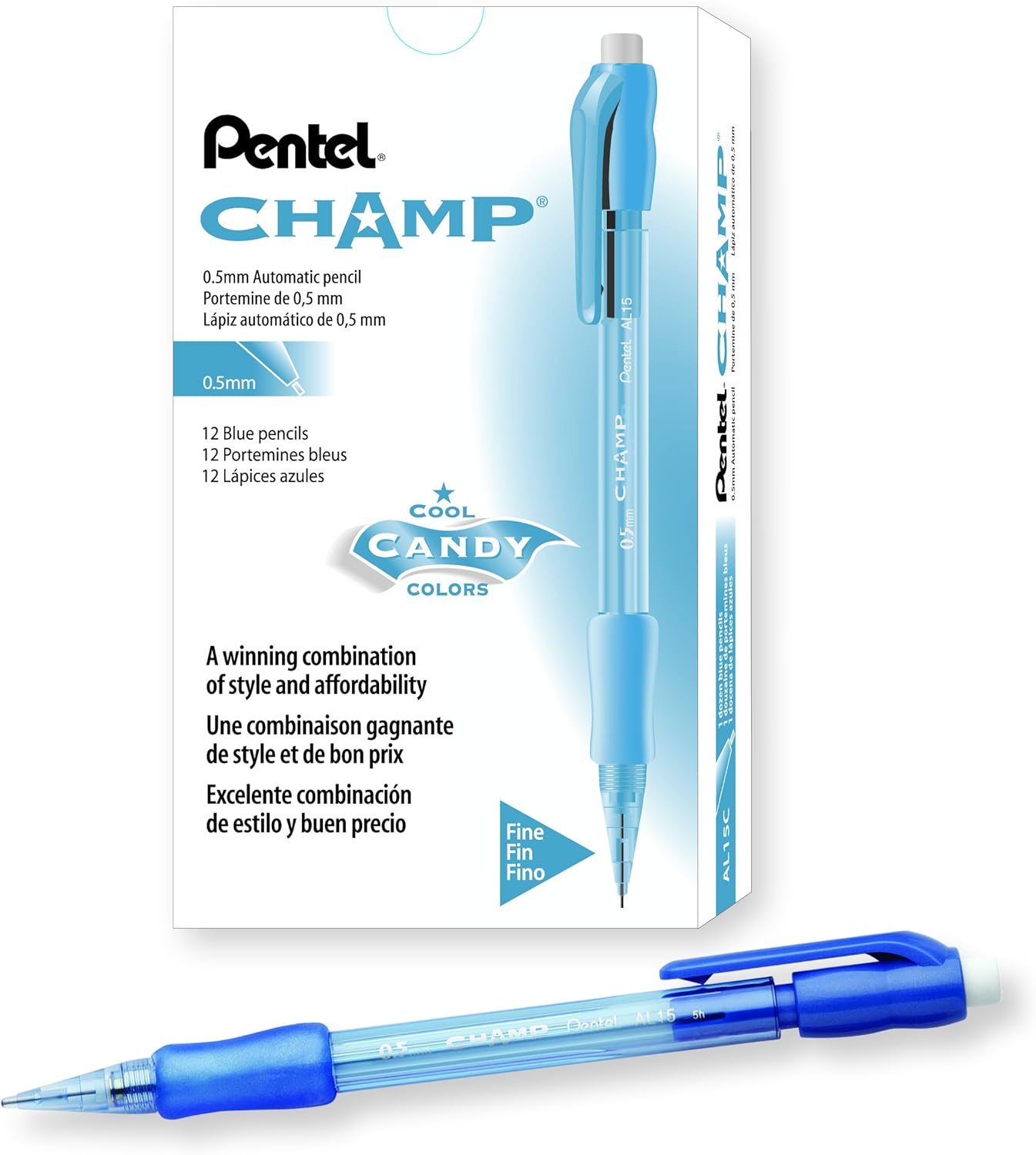 Champ Pentel Mechanical Pencil, 0.7 mm, Blue Barrel, Box of 12 (AL17C)