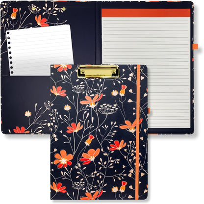 Steel Mill & Co Cute Clipboard Folio with Refillable Lined Notepad and Interior Storage Pocket, Floral Padfolio for Work, Garden Blooms Cream