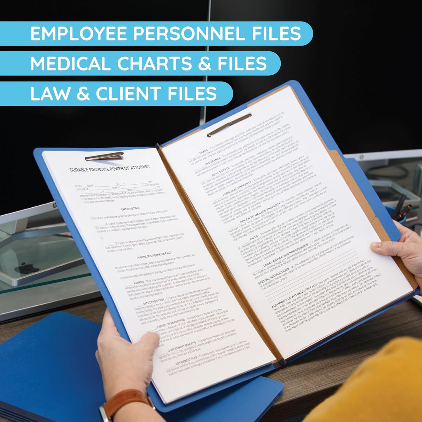 10 Blue Legal Size Classification Folders - 2 Divider 2 Inch Tyvek expansions - Durable 2 Prongs Designed to Organize Standard Law Client Files, Office Reports - Legal Size, 8 3/4 x 14 3/4, 10 Folders