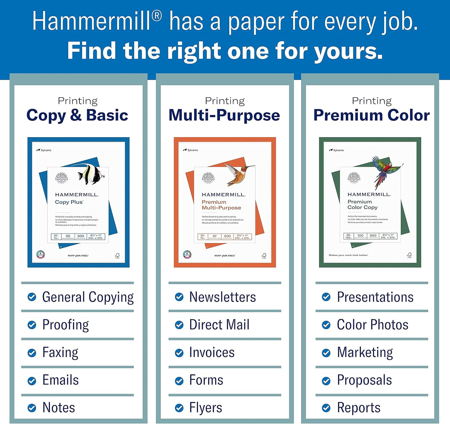 Hammermill Cardstock, Premium Color Copy, 60 lb, 8.5 x 11-100 Bright, Made in the USA Card Stock, 122549R, White - 1 Pack (250 Sheets)