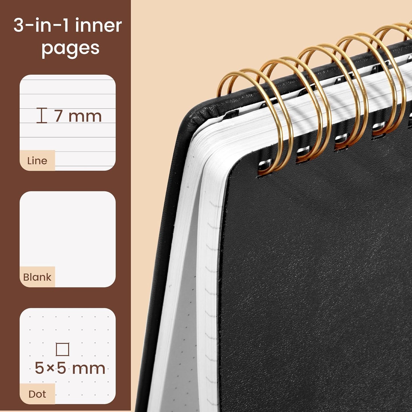 Yoment Small Notebooks 3x5 Leather Pocket Notepad 150 Pages Mini Top Spiral Notebook, 100 GSM Thick Paper, Memo Note Pads for Work School Nursing, Brown