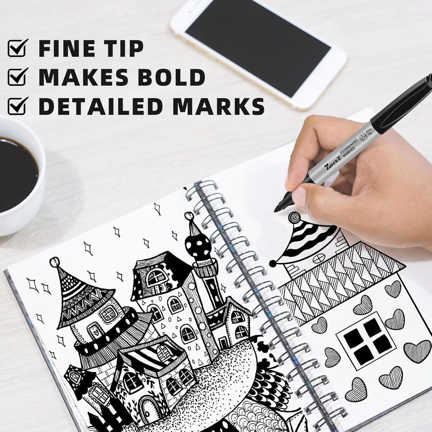 7-ack Fine Point Permanent Markers Bulk Black, 18 Count, Fine Tip, Waterproof & Fade-Resistant Ink, No Smudge, Quick Drying, Writing on Paper, Plastic, Metal, Glass for Home, Office, School