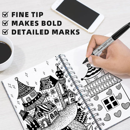 7-ack Fine Point Permanent Markers Bulk Black, 18 Count, Fine Tip, Waterproof & Fade-Resistant Ink, No Smudge, Quick Drying, Writing on Paper, Plastic, Metal, Glass for Home, Office, School