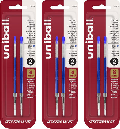 Uniball Jetstream RT Ballpoint Pen Refills, 1.0mm Medium Point, Blue Ink, 6 Refills