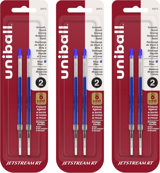 Uniball Jetstream RT Ballpoint Pen Refills, 1.0mm Medium Point, Blue Ink, 6 Refills