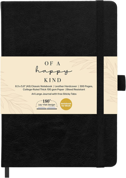 Classic Lined Journal Notebook 8.5x11" A4 Hardcover Leather - Brown - 200 Pages College Ruled Large with Sticky Tabs, Pockets, and Pen Loop for Writing and Journaling - Big Hardback Men and Women