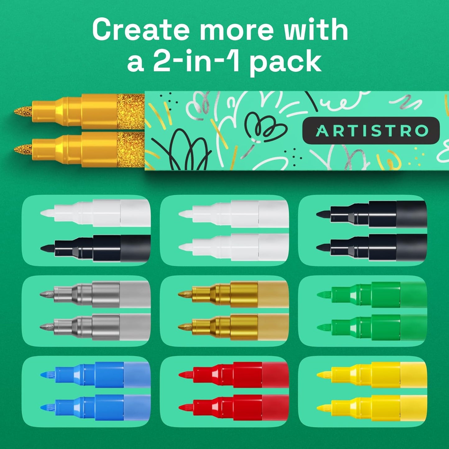 ARTISTRO 2 Gold Acrylic Paint Markers - 0.7mm Extra Fine-Tip Metallic Paint Pens - Perfect for Crafting, Art Projects, & More